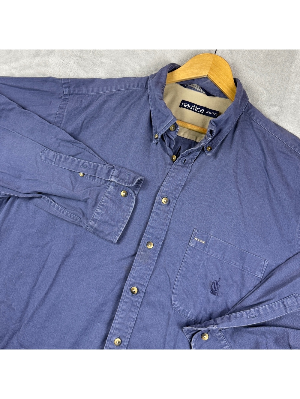 VTG Nautica Men’s XXL Blue Button Down Shirt Heavyweight Logo Sailing Heritage